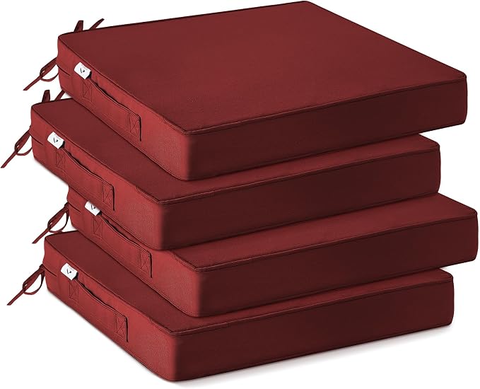 IPYNBAP Outdoor Chair Cushions Set of 4 -Waterproof Outdoor Seat Cushions for Patio Furniture, Patio Chair Cushion with Handle and Ties, Out Door Chair Pads,17x16x2-Square, Burgundy by IPYNBAP