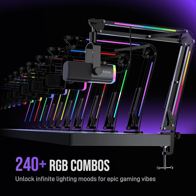 FIFINE AmpliGame AM8PROT Gaming Microphone Kit, XLR/USB Dynamic PC Mic | Streaming Mic Set with Boom Arm, RGB, Tap-to-Mute, Mix Control, Headphone Jack, Volume Knob for Podcast Recording - Image 4