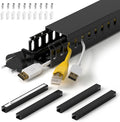1.4"H x 1.6"W Cable Raceway, 66in Under Desk Wire Management Channel, Black | Slotted Wire Duct, 4Pack, 16.5in Each, Heavy-Duty PVC Cable Management for Server Racks, Network Cables & Electrical Cabinets by ZhiYo