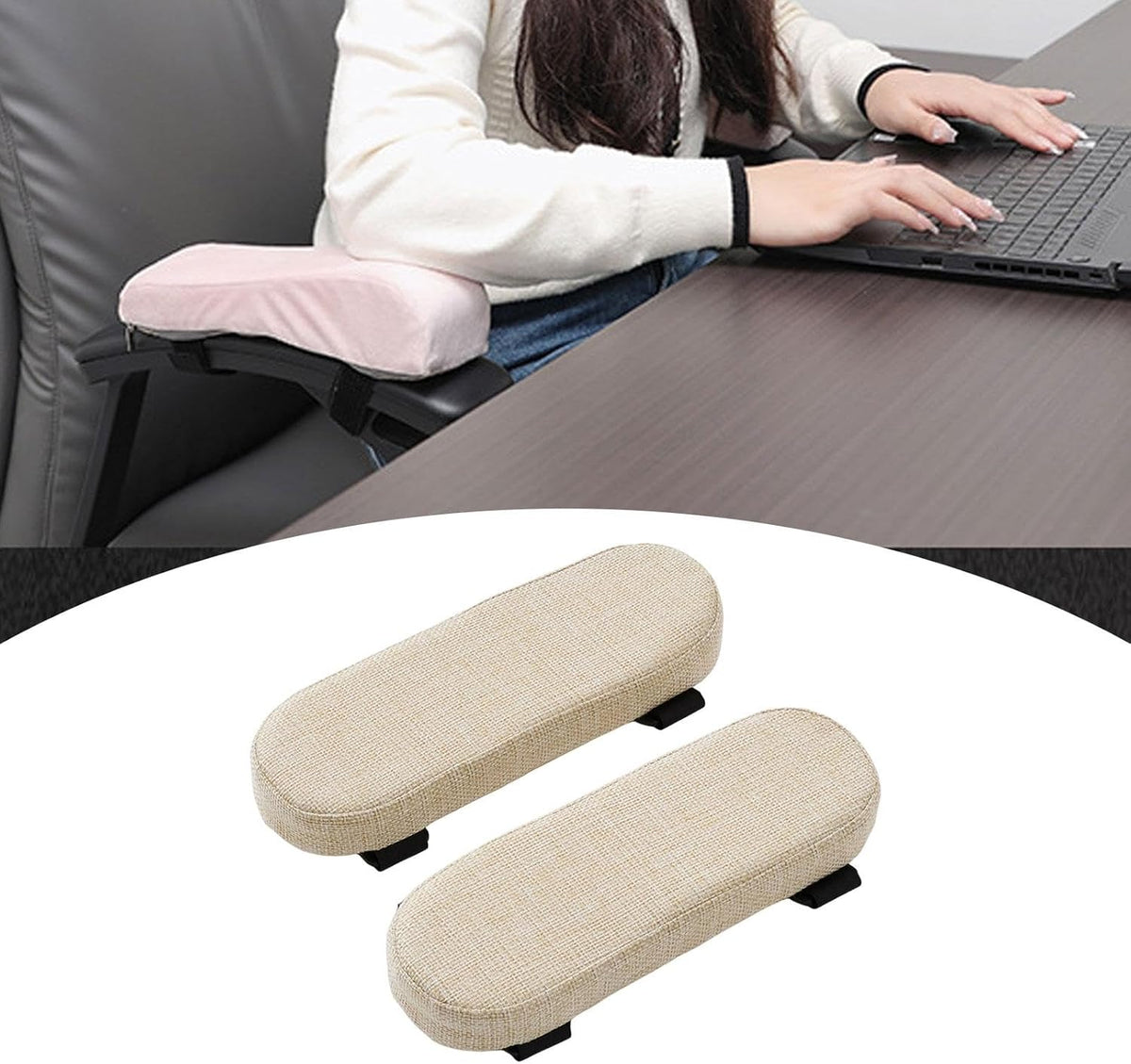 Office Chair Armrest Pad Elbow Cushion Thick Removable Cover Desk Chair Armrest Cushion Arm Padding for Recliners Sofa Home, Beige - Image 2