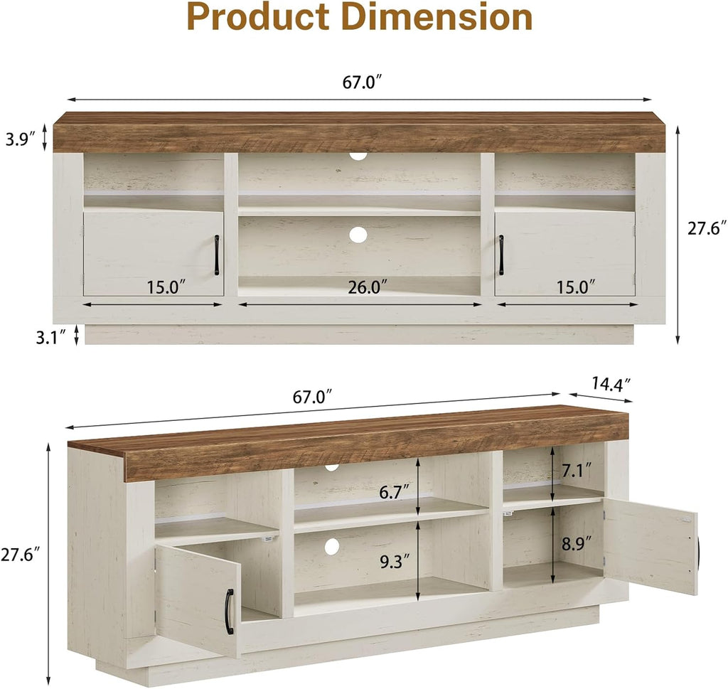TEENFON TV Stand for 75 inch TV, Entertainment Center with LED Lights & Adjustble Shelves, TV Console, 27.6" H Media Console with Open Storage & Side Cabinets, TV Stands for Living Room, Cloud White - Image 2