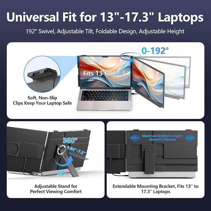 Laptop Screen Extender, 15.6" FHD 1080P IPS Laptop Monitor Extender for 13" - 17.3" Laptops, Detachable & 4-in-1 Modes Dual Monitor, Plug-Play Travel Monitor for Wins/Mac/Dex/Chrome - Image 4