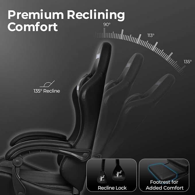 N-GEN GAMING Gaming Chair with Footrest, Lumbar, High-Back, All Black | Reclining Backrest, Linkage Armrests, Durable PU Leather, Adjustable Comfort for Extended Computer, Desk, or Home Office Use - Image 8