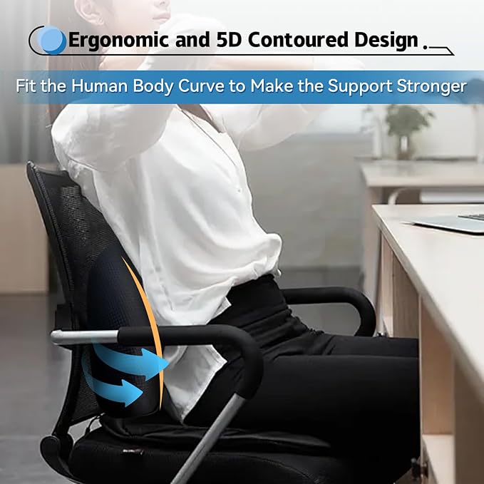 Lumbar Support Pillow for Car, 100% Memory Foam Lumbar Pillow for Car Seat | Lumbar Support with Breathable Removable Cover, Ergonomic Design - Back Pillow Lumbar Support Pillow for Back Pain Relief - Image 4