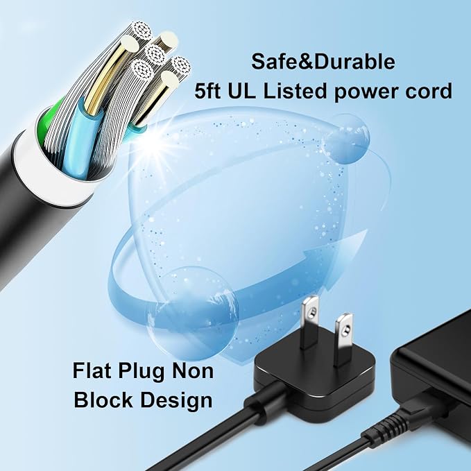 AC Adapter Power Cord 5ft, Super Slim Flat Plug Non Block Design, Figure 8 Power Cable Replacement for Chargers, TV, Xbox, PlayStation Series, Power Supply for Small Electronic Gadgets - Image 3