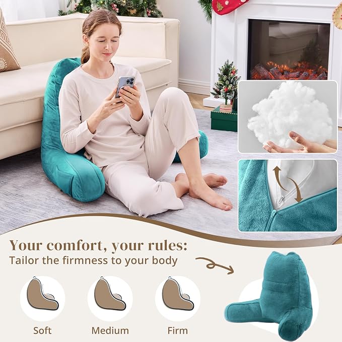 Sasttie Reading Pillow for Bed, Back Pillow for Sitting Up, Teal Blue | 23" Backrest Support Cushion for Couch, Sofa, and Floor, Dorm Essentials, OEKO-TEX, Adjustable Down Alternative Fill - Image 3