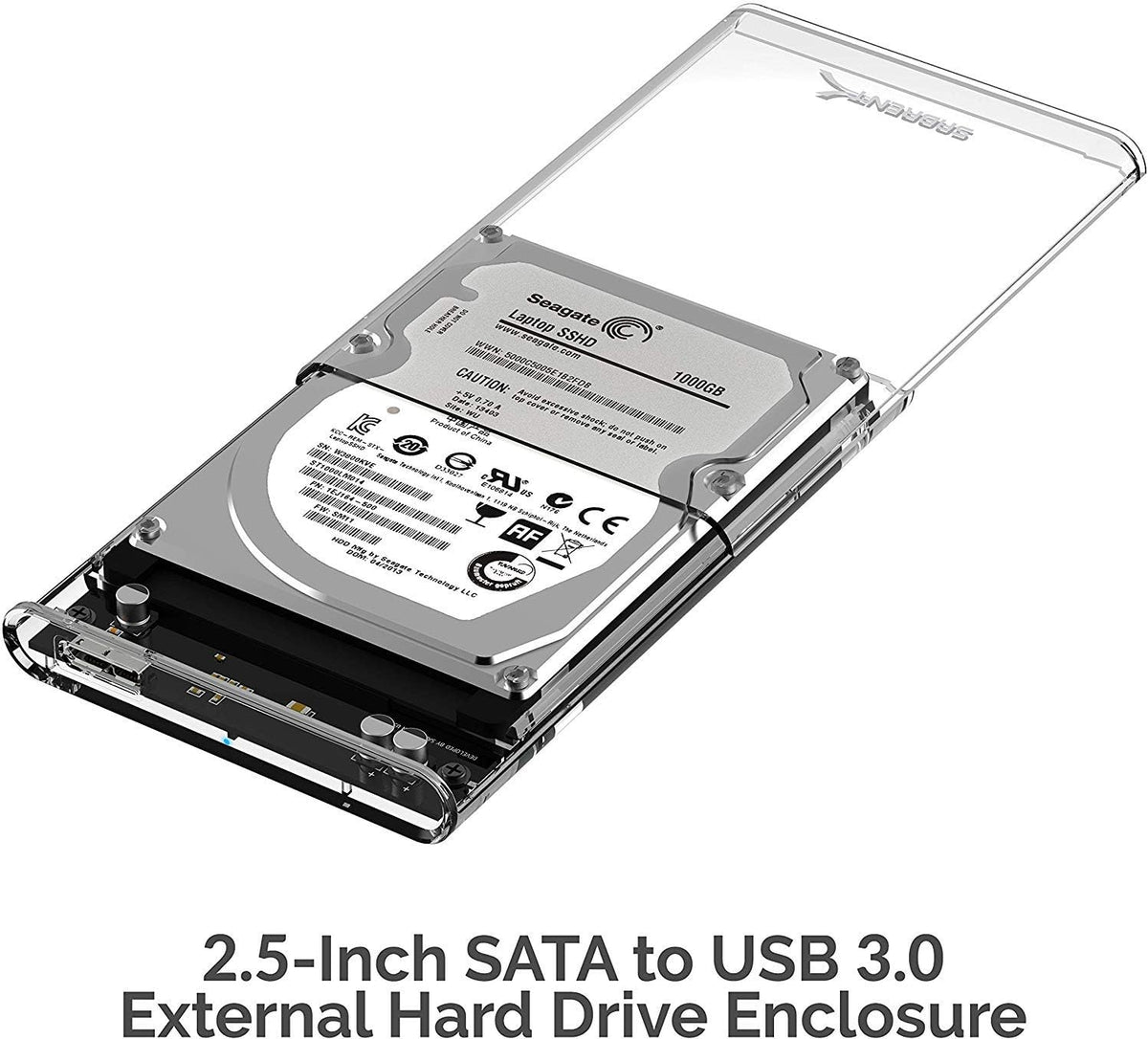 SABRENT 2.5in SATA to USB 3.0 Clear SSD/HDD Enclosure (EC-OCUB) - Image 3