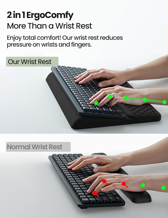 Vaydeer Wrist Rest with Keyboard Stand, Computer Wrist Support Pad, Ergonomic Keyboard Riser Holder Lifter Tray with Wrist Pad, Soft Memory Foam Desk Cushion, Palm Hand Typing for Office Home School - Image 3