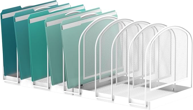 9-Section File Organizer for Desk, Metal File Folder Holder, White | 9 Vertical Compartments with Sturdy Metal Base for Office Documents Books Magazines and Laptop by SUPEASY