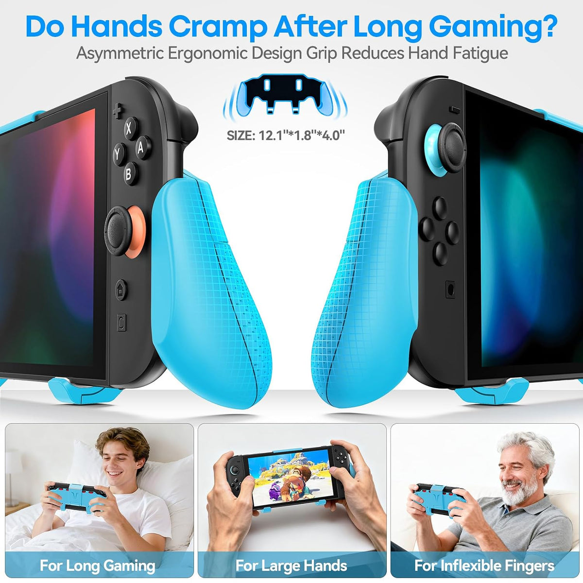 OIVO Grip Compatible with Nintendo Switch 2, Switch 2 Ergonomic Grip Case with Adjustable Stand, Comfort Game Accessories with 5 Game Card Slots and 4 Thumb Caps, Blue - Image 3