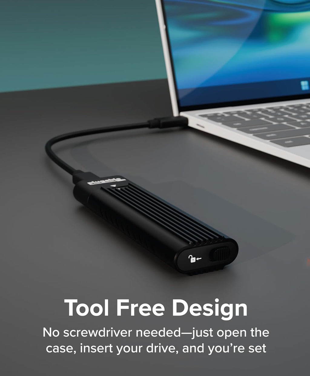 Plugable M.2 NVMe SSD Enclosure; Tool-Free & Driverless - Image 2