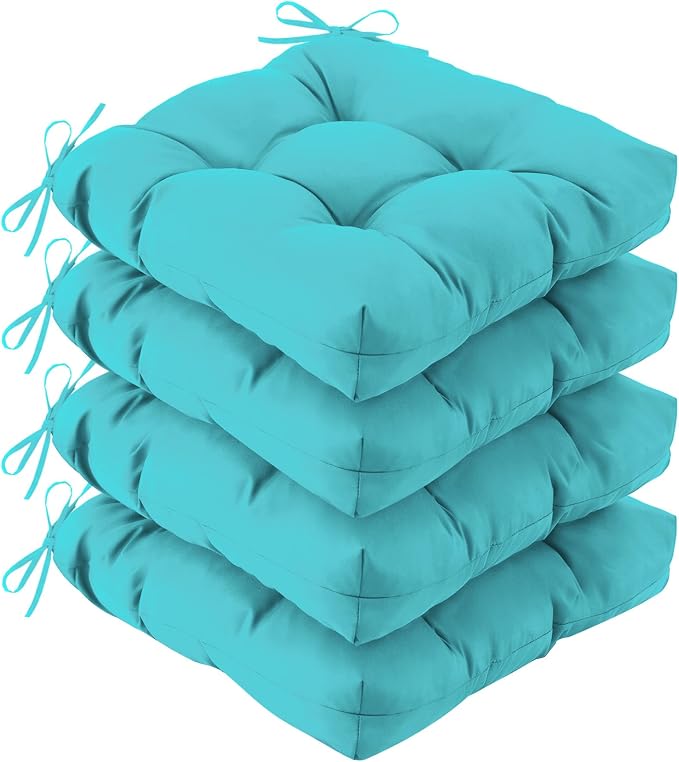 IASEAHK Outdoor Chair Cushions Set of 4, 19" x 19" x 5", Waterproof Outdoor Seat Cushions for Patio Furniture, Fade-Resistant Patio Chair Cushion, Dining Wicker Chair Pads for Porch Garden, Teal by IASEAHK