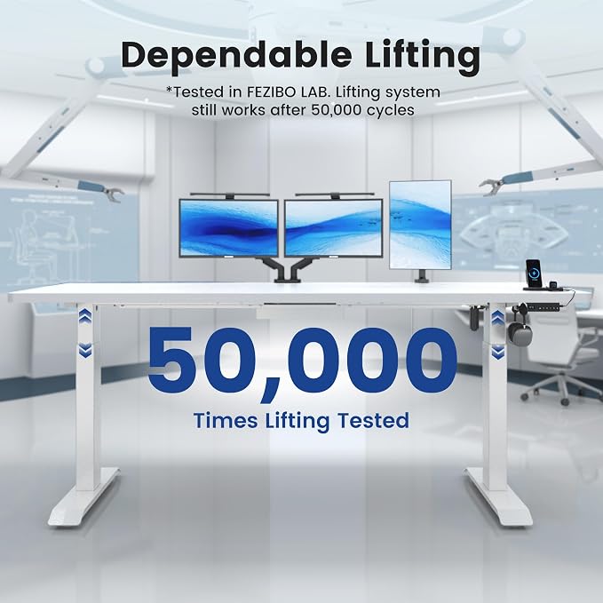 FEZIBO Standing Desk 83 × 37 Inch Electric Height Adjustable, White | 1" Thick Large Adjustable Desk with Integrated Dual-Beam, Cable Management, Computer Desk for Home Office Workstation - Image 8