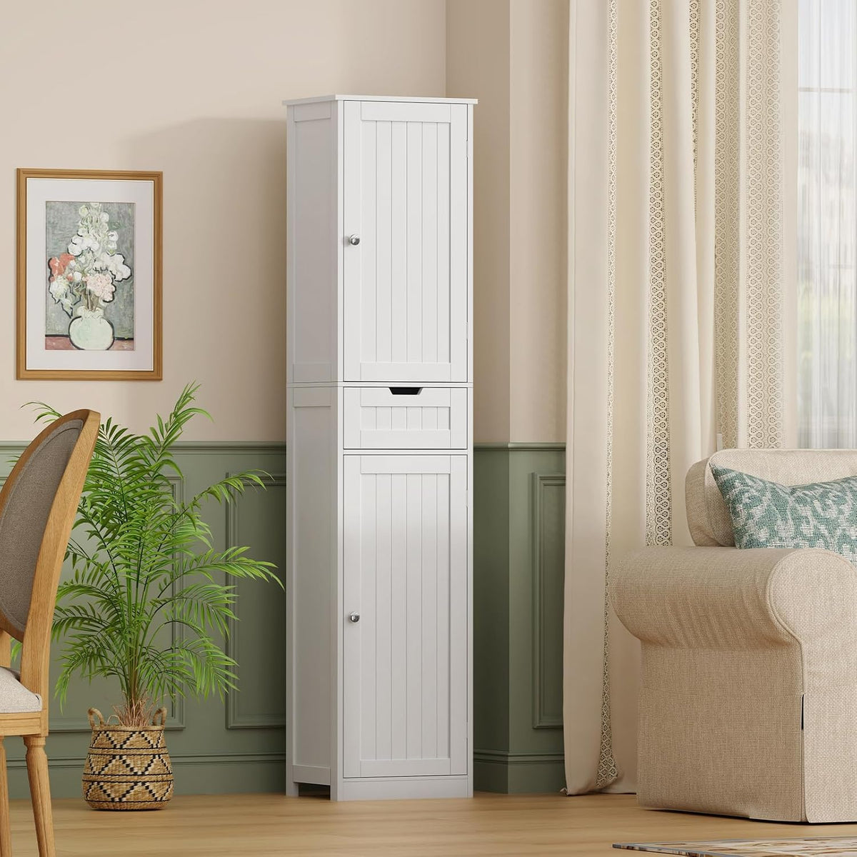 66.9" H Tall Bathroom Cabinet with 2 Doors & 1 Drawer, Narrow Bathroom Storage Cabinet with Adjustable Shelves, for Living Room, Entryway, Kitchen, White - Image 2