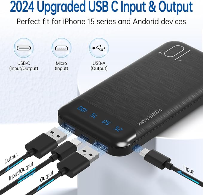 YOBON Power Bank 2 Pack 10000mAh Portable Charger with 2 USB 2.4A Outputs & USB C in/Out Slim Battery Pack for Huawei iPhone 16 15 14 13 12 iPad Samsung Galaxy Android Tablet - Image 2