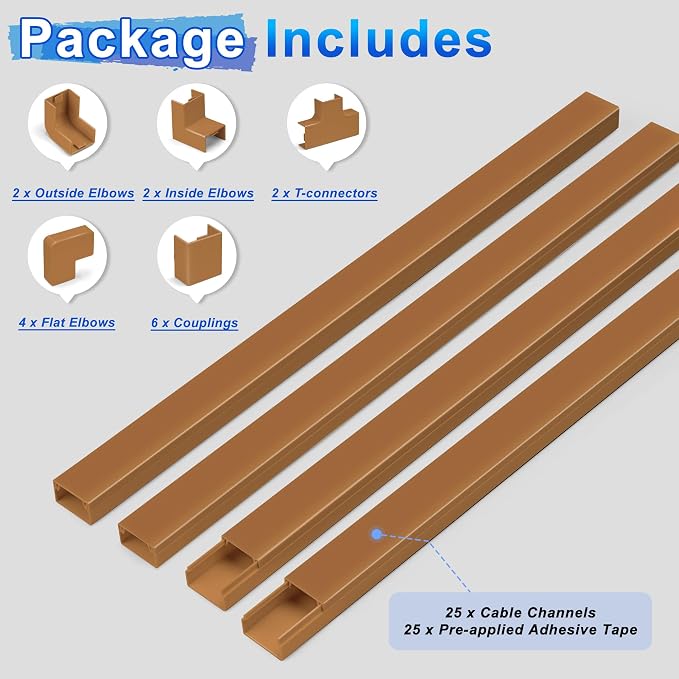Wire Covers for Cords Kit-392.5in Wire Hiders for TV on Wall, Cord Cover Wall, Cord Hider Wall Mounted TV, TV Cable Hider Wall Kit for Wire Cover, Cord Concealer, 25 x L15.7 W 0.95H 0.55in, Brown - Image 3