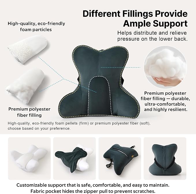 Lumbar Support Pillow(Pat. Pend) for Lower Back Pain Relief – Multi-Functional Ergonomic Lumbar Cushion, Reading Pillow for Office Chair, Car Seat & Sofa,Charcoal Gray - Image 3