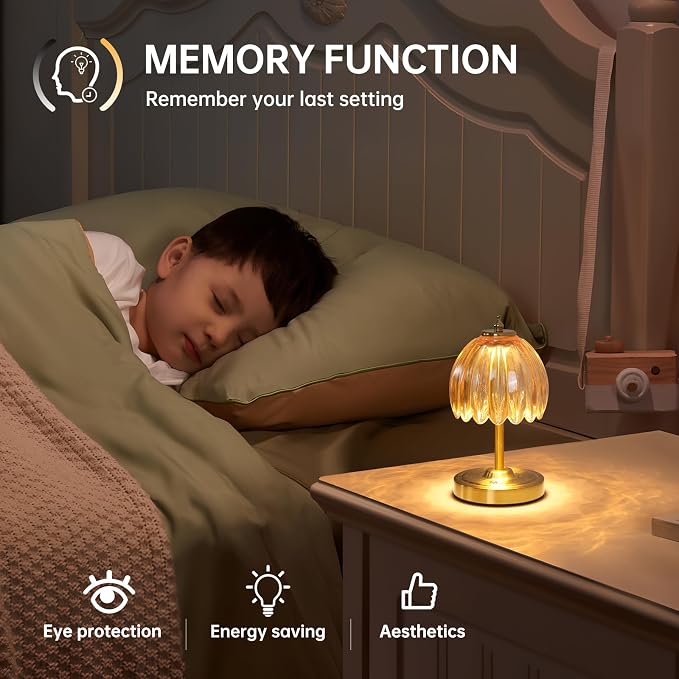 Shenmoyl Set of 2 Tulip Table Lamp with 5200mAh Battery & Touch Control, Cordless Small Table Lamp with 3 Colors, Rechargeable Battery Operated Table Lamps for Nightstand, Bedroom (Amber Tulip) - Image 7