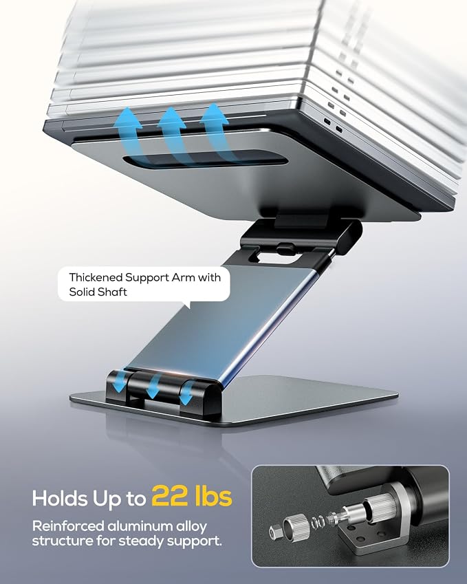 Nulaxy Pull-Out Height Adjustable Laptop Stand for Desk, 22 LB Support | Full Aluminum Standing Desk Holder, Vented Panel, Dual Foldable Design, Compatible with 10-17 Inch Laptops, Office Essentials - Image 6