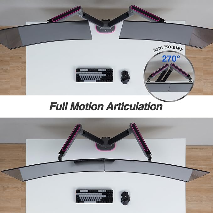 AVLT Dual 27”-43” RGB Gaming Monitor Arm Desk Mount -Dark Gray | 20 Lighting Modes Touch Button Control Fits Flat/Curved/Ultrawide Screen Height Swivel Tilt Rotation Adjustable Monitor - Image 6