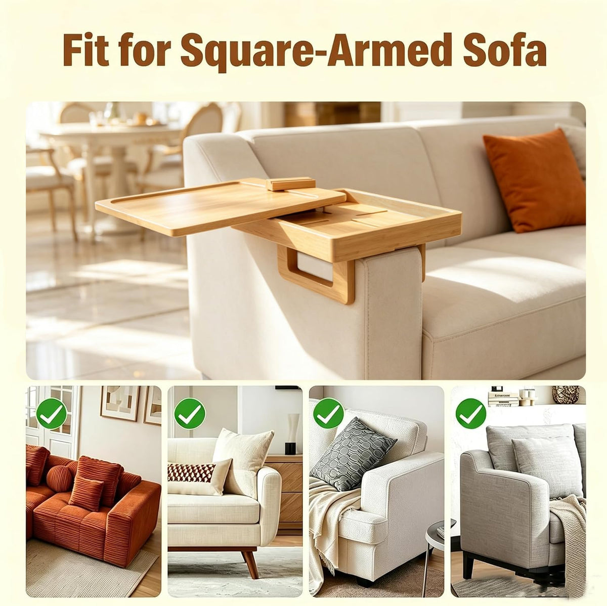 Bamboo Sofa Arm Tray Rotating Tabletop Couch Arm Table - Image 5