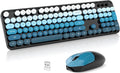 Wireless Keyboard and Mouse Combo, 2.4GHz Retro Full-Size Typewriter Keyboard with Number Pad and Wireless Mouse for PC/Laptop/Desktop/Windows (Black Blue) by Unknown