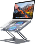 YICOSUN Adjustable Laptop Cooling Stand with 2 Quiet Fans & RGB Lighting, Aluminum Alloy & Foldable Ergonomic Design for MacBook, Lenovo, ASUS, Dell 10-16 Inch, Perfect for Gaming, DJ, Office - Gray by DeliveringDesktopFashion
