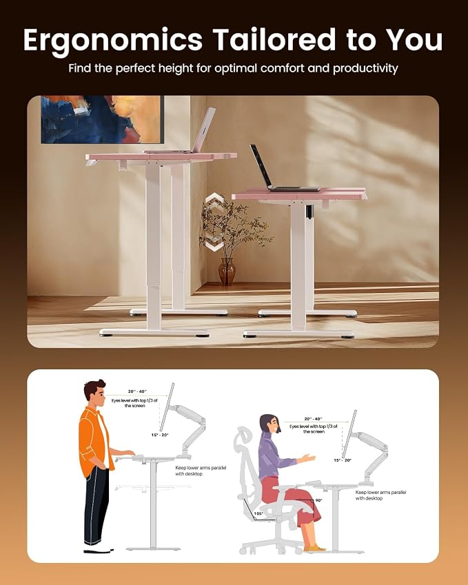 ErGear Height Adjustable Electric Standing Desk, 32 x 19 Inches Sit Stand up Desk, Memory Computer Home Office Desk, Pink - Image 7