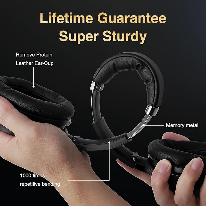 Bluetooth Headphones, Premium Active Noise Cancelling Wireless Headphones Over Ear, 50H Playtime, Hi-Res Audio, Deep Bass, Memory Foam Ear Cups for Travel, Home Office | Hi-Res, cVc 8.0 Noise Canceling Mics, ANC, Deep Bass, 3.5mm Cable, Foldable Carry ... - Image 5
