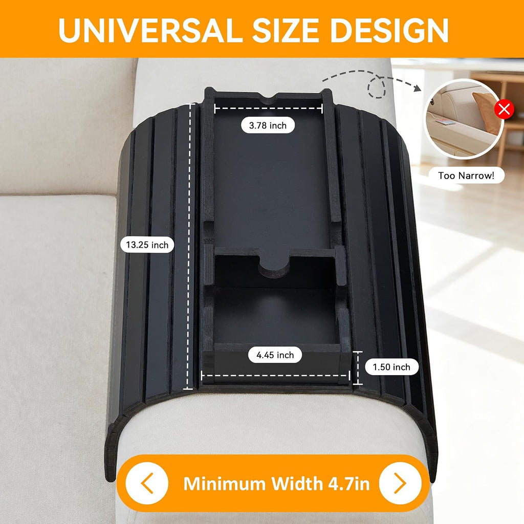 Bamboo Couch Cup Holder Tray, Foldable Couch Arm Tray Armrest Table | Anti-Spill Sofa Arm Tray Perfect for Cups, Beers, Snacks, Remote Control, Drinks - Image 2