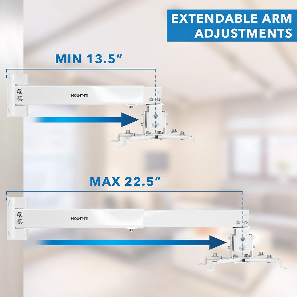 Mount-It! Wall or Ceiling Projector Mount with Universal LCD/DLP Mounting for Epson, Optoma, Benq, ViewSonic Projectors, 44lb Load Capacity, White - Image 7