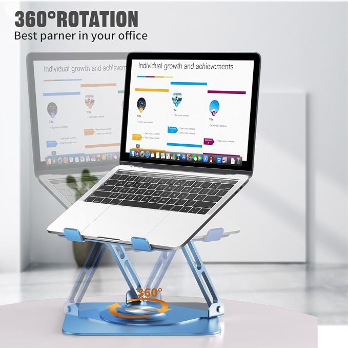 Laptop Stand for desk(360°Rotating),Aluminum laptop Riser for 10-16"Laptops | Adjustable Multi-Angle Ergonomic Laptop Stand, Foldable Portable for Home Office, Fits MacBook Air Pro Dell HP Laptops - Image 2