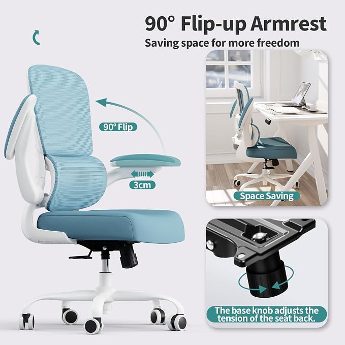 TRALT Office Chair - Ergonomic Desk Chair with Adjustable Lumbar Support, Mesh Computer Chair, Executive Chair for Home Office Comfortable Lumbar Support (1, Sky Blue) - Image 5