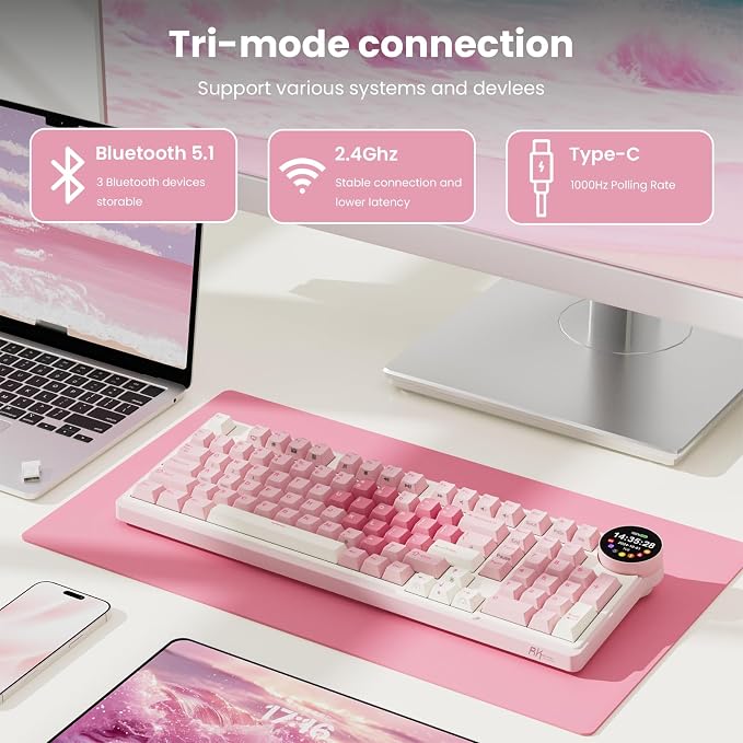 RK ROYAL KLUDGE N99 Wireless Mechanical Keyboard with Screen & Knob, BT/2.4G/USB-C, 96% Hot Swappable Custom Keyboard, Pre-lubed Linear Switches, Gasket Mount, RGB Mechanical Gaming Keyboard - Image 3