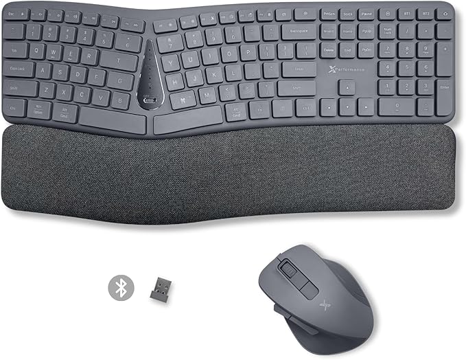 X9 Gray Ergonomic Keyboard and Mouse Wireless Combo - Split Keyboard and Mouse Set, Bluetooth/2.4G, Soft Wrist Rest, Rechargeable, Silent Keys, Multi-Device for Laptop, PC, Mac, iOS, Android by X9Performance
