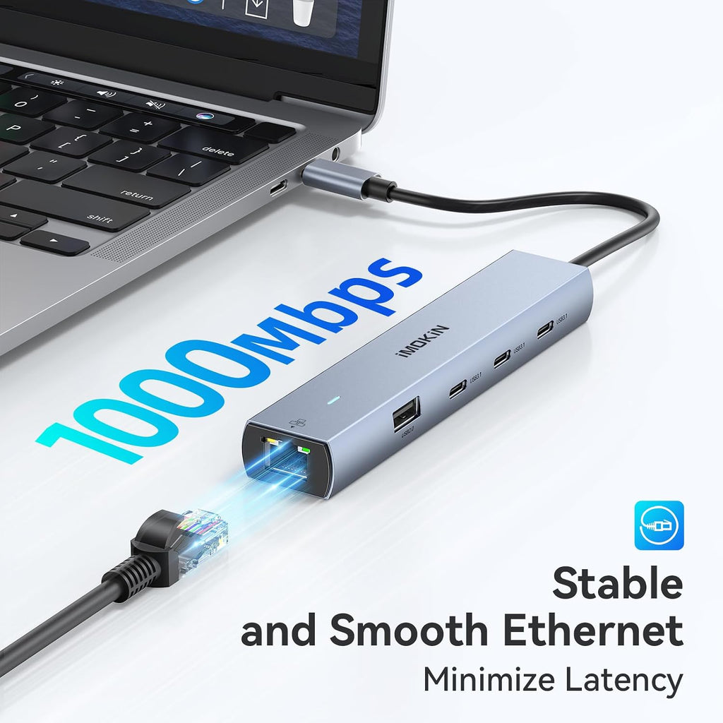 MOKiN 10Gbps USB C Hub Ethernet, 7 in 1 USB C Adapter for MacBook Pro/Air with 4K@60HZ HDMI, 3*USB-C 10Gbps Data, RJ45, USB 2.0, 100W PD, USB C Dongle for MacBook Pro/Air/Dell/HP/Thinkpad/Lenovo. - Image 6