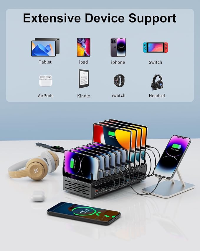 24 Ports 420W Charging Station for Multiple Devices, Iron Alloy USB Charger | with 30W Power Delivery, Multi Fast Charger Dock for Phone Tablet, Home, Office, School - Image 4