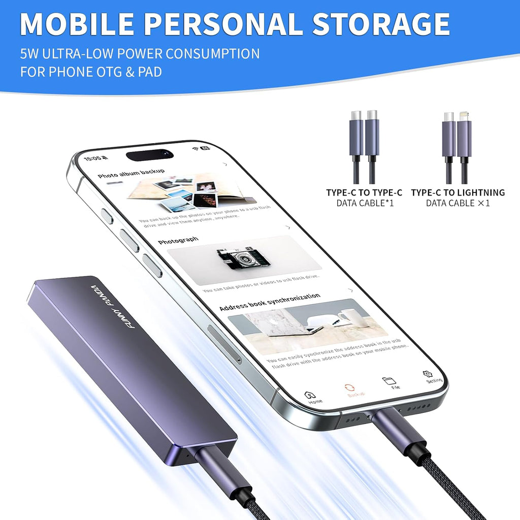 FUNNYPANDA Portable Flash Drive 128GB Comes with a Dedicated App High-Capacity Storage for Phones, PCs, and Laptops Store Photos, Videos, and Contacts One-Click Smart Quick Backup Plug and Play - Image 4