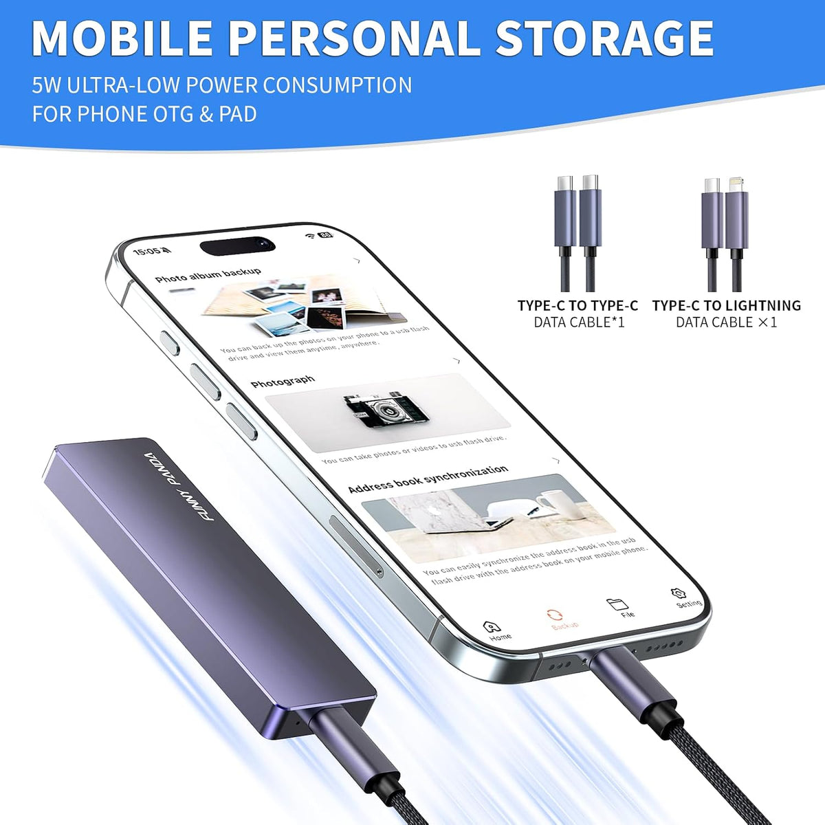 FUNNYPANDA Portable Flash Drive 128GB Comes with a Dedicated App High-Capacity Storage for Phones, PCs, and Laptops Store Photos, Videos, and Contacts One-Click Smart Quick Backup Plug and Play - Image 4