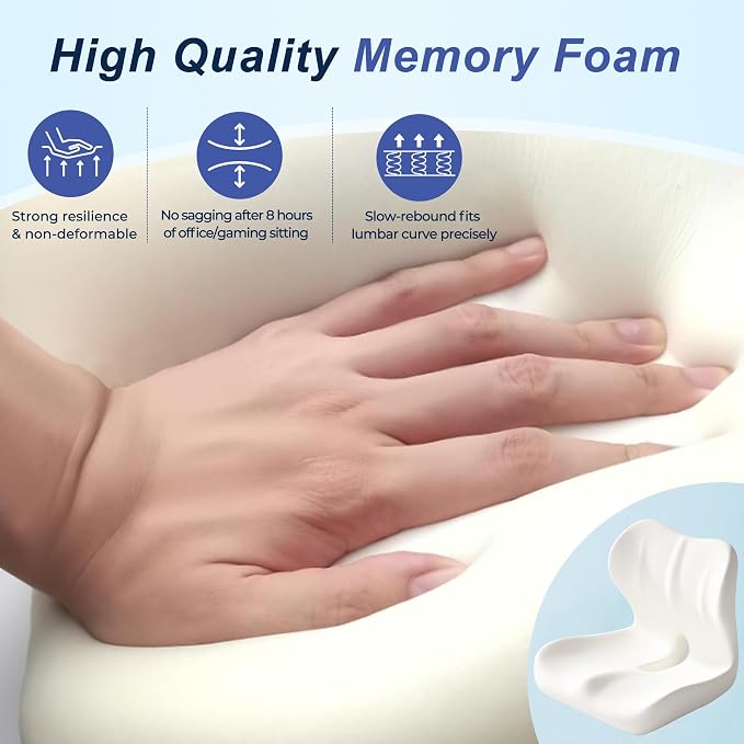 Seat Cushion for Office Chair and Car, Ergonomic Memory Foam Seat Cushion with Lumbar Support Pillow, Orthopedic Cushion for Sciatica & Back Pain, Purple & Light Gray - Image 6