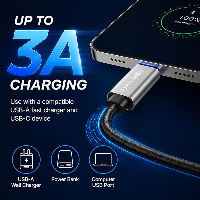 3 Pack 6ft USB A to USB C Cable, 3A Type C Charger Cord for iPhone 17/16/15 Series, Samsung Galaxy S10/S9/S8, Note, A Series, Android Auto, USB-C CarPlay, USB 2.0 Data Sync - Image 4
