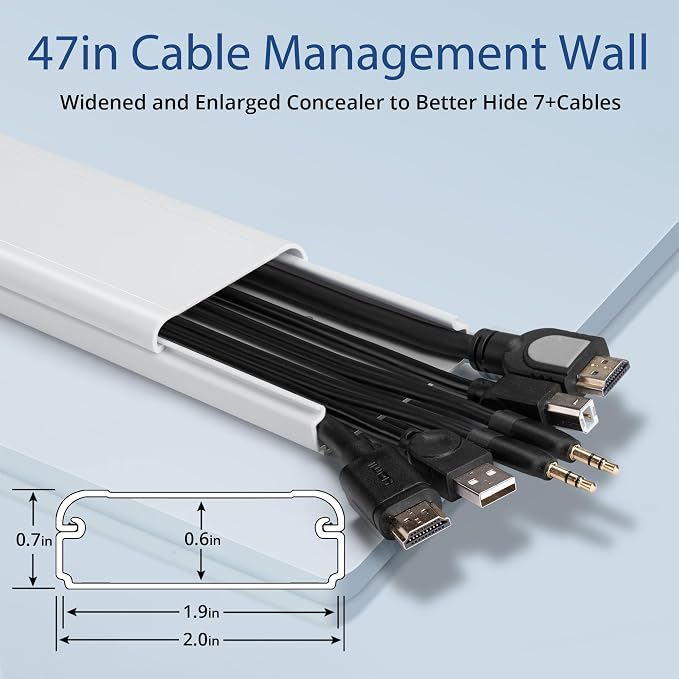 47in TV Cord Hider, Adhesive & Screw Mount Large Cable Hider Kit | Cord Covers for Wall Mount TV, Paintable Cable Management Cord Organizer, Wire Hiders for TV on Wall L15.7inW2inH0.7in, Black - Image 2