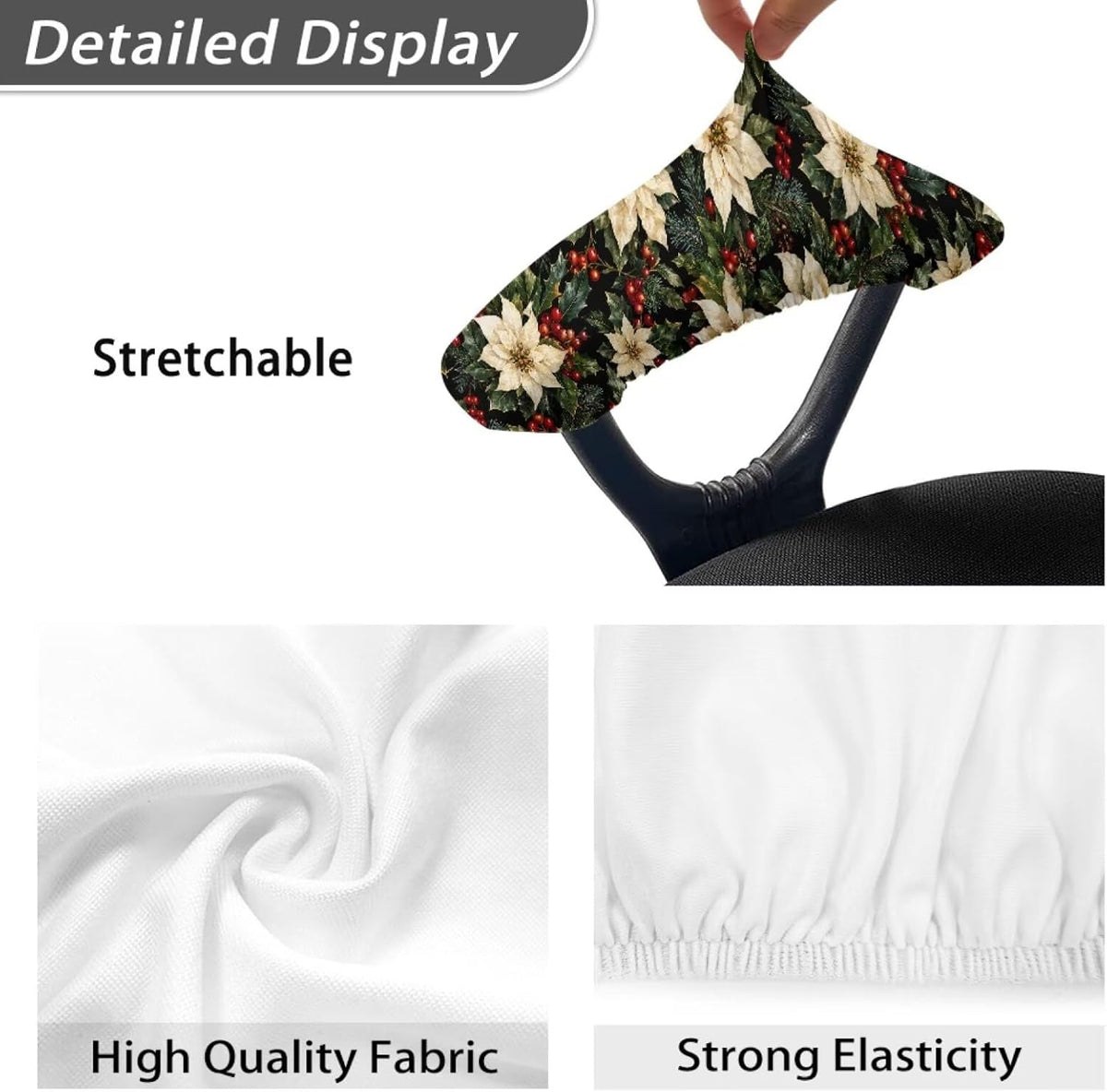Christmas Floral Print Office Chair Arm Rest Slipcover Sets of 2 Anti-Dust Gaming Chair Armrest Covers Universal Fits Rotating Desk Gaming Chairs, Easy to Install & Clean - Image 5