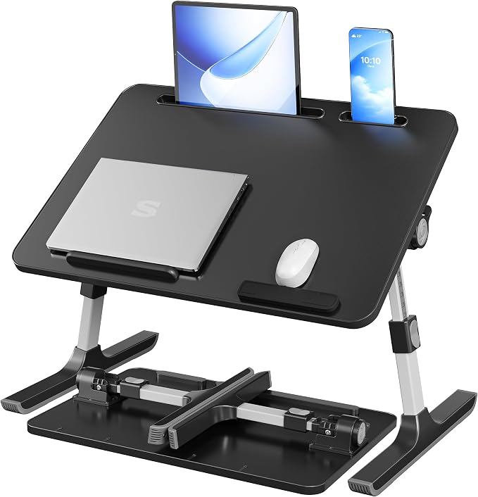 SONGMICS Bed Laptop Desk, Adjustable Laptop Desk for Bed with 8 Heights, Portable Foldable Bed Table, for Bedroom and Living Room, 23.6 x 15.7 x 9.8 Inches, Ink Black ULLD118B101 by SONGMICSbySONGMICSHOME