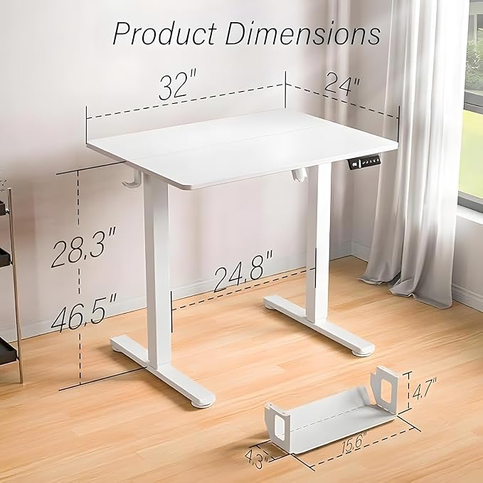 Kingant Standing Desk, 32x24 Inch Electric Height Adjustable Computer Desk | Ergonomic Small Sit Stand Desk Rising Desks for Home Office Stand Up Desk Computer Workstation with Cable Management - Image 2