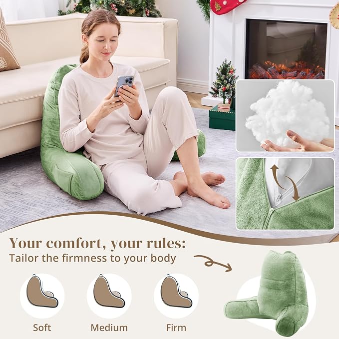 Sasttie Reading Pillow for Bed, Back Pillow for Sitting Up, Sage Green | 21" Backrest Support Cushion for Couch, Sofa, and Floor, Dorm Essentials, OEKO-TEX, Adjustable Down Alternative Fill - Image 3