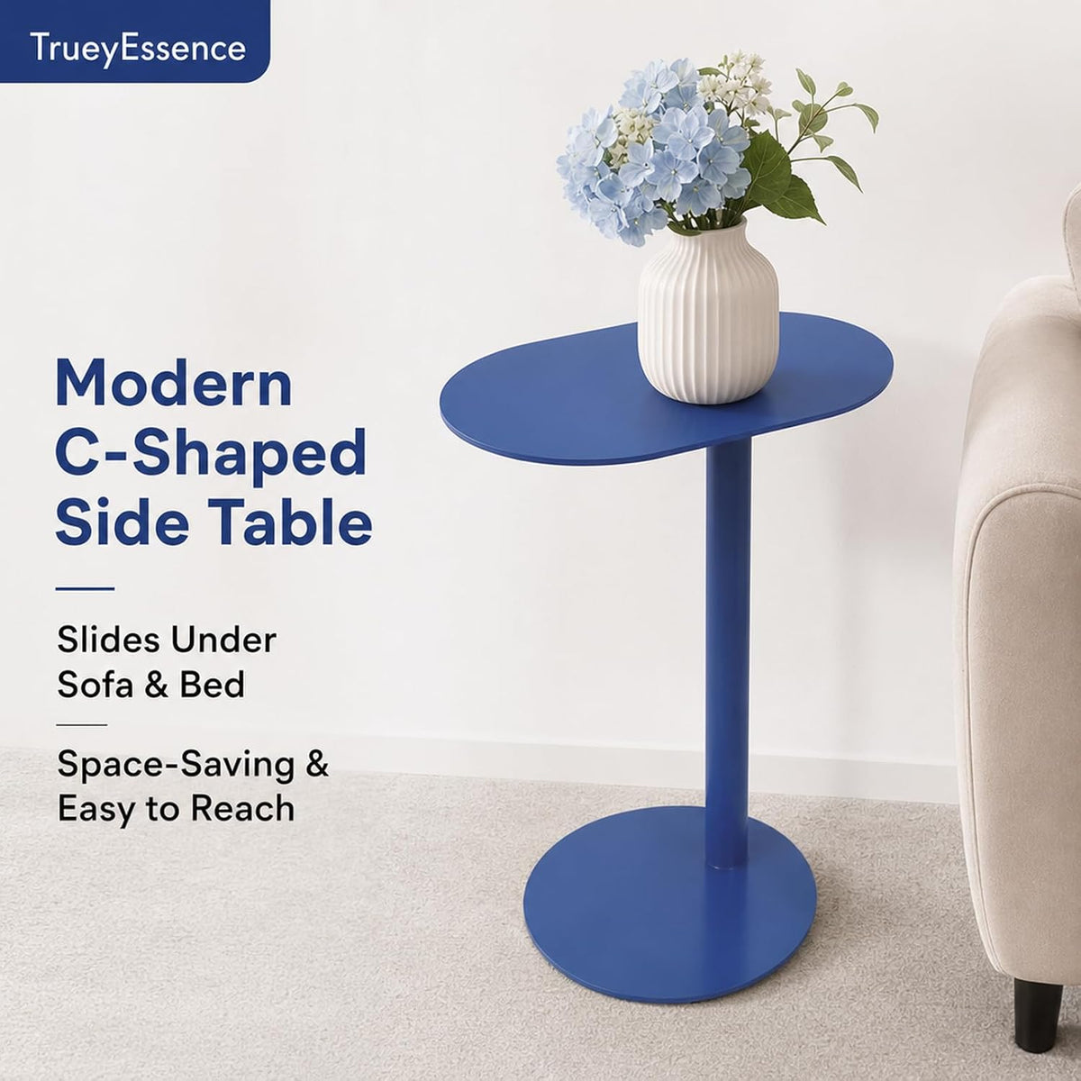 Metal C-Shaped Side Table, Modern End Table for Couch Sofa Bed Small Coffee Drink Tables 25" Height for Home Office Cafe - Image 3