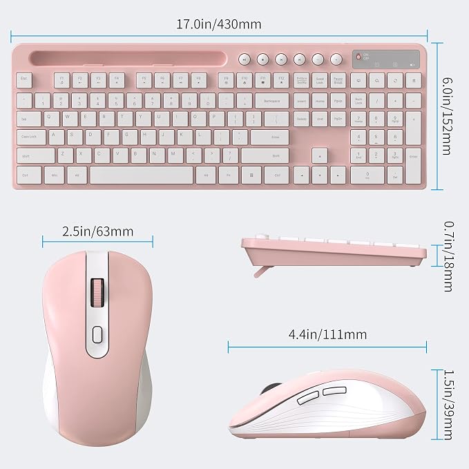 Wireless Keyboard and Mouse Combo, MARVO 2.4G Ergonomic Wireless Computer Keyboard with Phone Tablet Holder, Silent Mouse with 6 Button, Compatible with MacBook, Windows (Pink) - Image 4