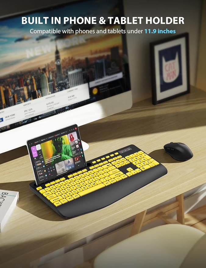 Wireless Keyboard and Mouse Combo - Large Print Ergonomic Keyboard with Wrist Rest, Phone Holder, Sleep Mode, Silent 2.4GHz Keyboard Mouse Set for Computer, Laptop, PC, Mac, Windows - Trueque - Image 4