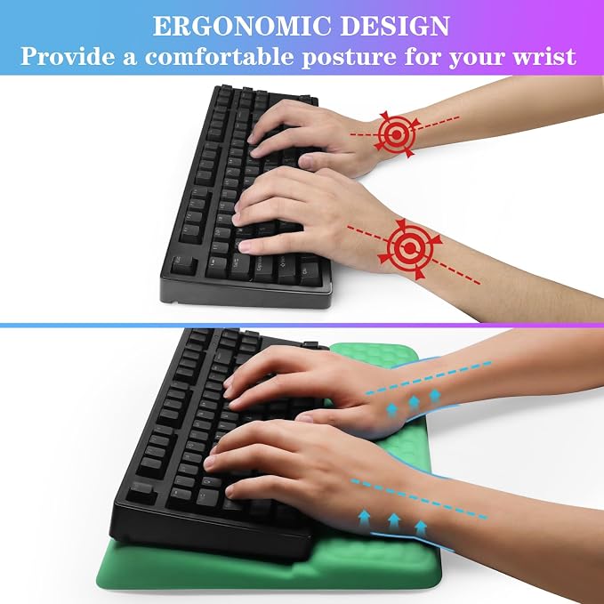 Computer Keyboard Stand with Wrist Rest, Ergonomic Tilted Keyboard Holder - Keyboard Riser with Wrist Pad - Keyboard Tray Support for Office Home - Green - Image 3